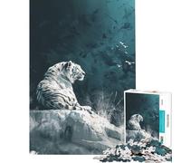 Jigsaw 1000 Pieces for Teenagers White Tiger on Rock Help The Brain Exercise Wall Art Home Decoration Toys Suitable for People Aged 14 And Above (38x52cm)