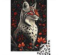 Jigsaw 1000 Pieces for Teenagers Wild Cat with Red Flowers Puzzle for Adults Relaxing Games But Fun And Humorous Unique Gifts for Birthday And Christmas 38x26cm/1000pcs