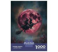 Jigsaw 1000 Pieces for Teenagers Witches Flying on Broomstick with Red Moon Puzzles for Adults Hands-on Game Enhance Memory Birthday And Unique Gifts 70x50cm/1000pcs