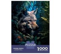 Jigsaw 1000 Pieces for Teenagers Wolf with Blue Eyes Floral Puzzles for Adults Fun Games Stress Reliever Unique Gifts for Birthday And Christmas 52x38cm/1000pcs