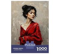Jigsaw 1000 Pieces for Teenagers Woman in Red Kimono Puzzles for Adults Hands-on Game Enhance Memory Birthday And Unique Gifts 52x38cm/1000pcs