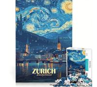 Jigsaw 1000 Pieces for Teenagers Zurich Switzerland Starry Night Style Educational Game Train Your Brain And Hands Gifts for Friends And Family 50x75cm