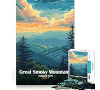 Jigsaw 1000 Pieces Great Smoky Mountains National Park Poster Precise Cut Art Cognitive Skill Toy Leisure Time Fun Christmas Calm Gift (38x26cm)