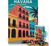 Jigsaw 1000 Pieces Havana Cuba Travel Poster Precise Cut Art Cognitive Skill Toy Leisure Time Fun Christmas Calm Gift (38x26cm)