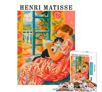 Jigsaw 1000 Pieces Henri Matisse Style Woman with Cat Challenging To Complete Learning Educational Impossible Game for 14+ Puzzle Game Offered (38x52cm)