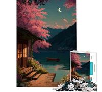 Jigsaw 1000 Pieces Lakeside Cabin with Cherry Blossoms Challenging To Complete Learning Educational Impossible Game for 14+ Puzzle Game Offered (38x26cm)