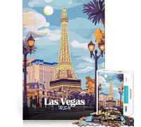 Jigsaw 1000 Pieces Las Vegas Eiffel Tower Illustration Precise Cut Art Cognitive Skill Toy Leisure Time Fun Christmas Calm Gift (50x75cm)