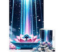 Jigsaw 1000 Pieces Lotus Bloom with Figure And Light Jigsaw Puzzles for Adults For Family Fun Parent-child Interaction Brainteaser Family Games (50x75cm)