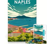 Jigsaw 1000 Pieces Naples Italy Travel Poster Precise Cut Art Cognitive Skill Toy Leisure Time Fun Christmas Calm Gift (38x52cm)