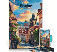 Jigsaw 1000 Pieces Prague Cityscape Precise Cut Art Cognitive Skill Toy Leisure Time Fun Christmas Calm Gift (38x26cm)