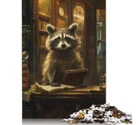 Jigsaw 1000 Pieces Raccoon Library Reading Puzzles Adults Difficulty Jigsaw Puzzles Education Toys Games Family Decoration 1000pcs (38x26cm)