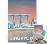Jigsaw 1000 Pieces Singapore Travel Poster Perfect Edge Play Cognitive Fun Play Slow Play Fun Xmas Art Display (50x75cm)