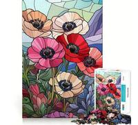 Jigsaw 1000 Pieces Stained Glass Poppies Perfect Edge Play Cognitive Fun Play Slow Play Fun Xmas Art Display (38x52cm)