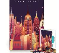 Jigsaw 1000 Pieces Travel to New York Perfect Edge Play Cognitive Fun Play Slow Play Fun Xmas Art Display (38x52cm)