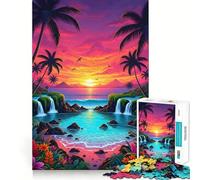Jigsaw 1000 Pieces Tropical Beach Sunset with Waterfalls Perfect Edge Play Cognitive Fun Play Slow Play Fun Xmas Art Display (50x75cm)