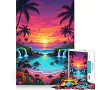 Jigsaw 1000 Pieces Tropical Beach Sunset with Waterfalls Perfect Edge Play Cognitive Fun Play Slow Play Fun Xmas Art Display(38x26cm)