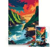 Jigsaw 1000 Pieces Tropical Island Landscape with Thatched Huts Perfect Edge Play Cognitive Fun Play Slow Play Fun Xmas Art Display (38x52cm)