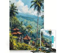 Jigsaw 1000 Pieces Tropical Landscape with Temples Painting Perfect Edge Play Cognitive Fun Play Slow Play Fun Xmas Art Display(38x26cm)