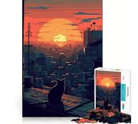 Jigsaw 1000 Pieces Twilights Cat Gaze Perfect Edge Play Cognitive Fun Play Slow Play Fun Xmas Art Display(38x26cm)