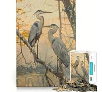 Jigsaw 1000 Pieces Two Herons on A Branch Painting Perfect Edge Play Cognitive Fun Play Slow Play Fun Xmas Art Display(38x26cm)
