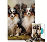 Jigsaw 1000 Pieces Two Papillon Dogs Perfect Edge Play Cognitive Fun Play Slow Play Fun Xmas Art Display (38x52cm)