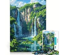 Jigsaw 1000 Pieces Waterfall Forest Pixel Art Perfect Edge Play Cognitive Fun Play Slow Play Fun Xmas Art Display (50x75cm)