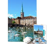 Jigsaw 1000 Pieces Zurich Cityscape with Swans on Limmat River Brain Teaser Game Brain Intelligence Challenge Addictive Toys Gifts For Birthdays Difficult Challenge (Size 38x26cm)
