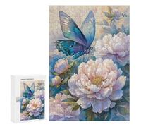 Jigsaw 300 PCS Blue Butterfly on Peonies Puzzle For Teenagers Enhance Memory Train Your Brain And Hands Addictive Toys to Cultivate Patience 300 PCS
