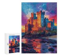 Jigsaw 300 PCS Castle by The Sea Sunset Jigsaw Puzzles for Adults Improve Memory Challenging To Complete Christmas Birthday Gifts 300 PCS