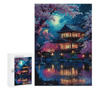 Jigsaw 300 PCS Cherry Blossom Moonlit Villa Jigsaw Puzzles for Adults Improve Memory Challenging To Complete Christmas Birthday Gifts 300 PCS