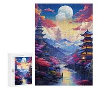 Jigsaw 300 PCS Cherry Blossom Moonlit Village -3 Jigsaw Puzzles for Adults Improve Memory Challenging To Complete Christmas Birthday Gifts 300 PCS