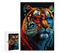 Jigsaw 300 PCS Colorful Tiger Sunglasses Art Jigsaw Puzzles for Adults Improve Memory Challenging To Complete Christmas Birthday Gifts 300 PCS
