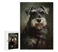 Jigsaw 300 PCS Cozy Schnauzer in Plaid Scarf Jigsaw Puzzles for Adults Improve Memory Challenging To Complete Christmas Birthday Gifts 300 PCS
