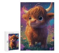 Jigsaw 300 PCS Fantasy Highland Cow Art Print Jigsaw Puzzles for Adults Improve Memory Challenging To Complete Christmas Birthday Gifts 300 PCS
