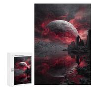 Jigsaw 300 PCS Fiery Alien Landscape with Giant Moon Jigsaw Puzzles for Adults Improve Memory Challenging To Complete Christmas Birthday Gifts 300 PCS