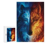 Jigsaw 300 PCS Fire & Ice Wolf Art Print Puzzle For Teenagers Enhance Memory Train Your Brain And Hands Addictive Toys to Cultivate Patience 300 PCS