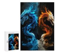 Jigsaw 300 PCS Fire Vs. Ice Dragons Artwork -1 Jigsaw Puzzles for Adults Improve Memory Challenging To Complete Christmas Birthday Gifts 300 PCS
