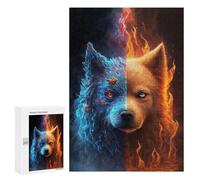 Jigsaw 300 PCS Flame And Ice Wolf Art Print -1 Puzzle For Teenagers Enhance Memory Train Your Brain And Hands Addictive Toys to Cultivate Patience 300 PCS