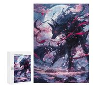 Jigsaw 300 PCS for Adults Black Kitsune Sakura Adult Jigsaw Puzzle Fun Games Analysis And Logic Unique Birthday And Gifts 300 PCS