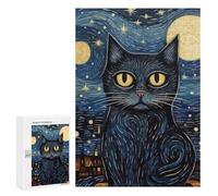 Jigsaw 300 PCS for Adults Cat Starry Night Adult Jigsaw Puzzle Fun Games Analysis And Logic Unique Birthday And Gifts 300 PCS