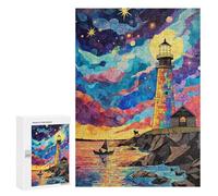 `jigsaw 300 PCS for Adults Colorful Lighthouse Coastal Scene Jigsaws for Adults Puzzle Stress Reliever Challenging To Complete Stress Reduction Gifts 300 PCS