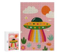 Jigsaw 300 PCS for Adults Colorful UFO in A Pink Landscape Puzzle for Adults Relaxing Games Analysis And Logic Stress Reduction Gifts 300 PCS