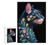 Jigsaw 300 PCS for Adults Floral Bengal Cat Portrait Jigsaw Puzzle Brain Teaser Game Difficult Hard Deal As Gifts for The Whole Family 300 PCS