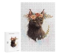 Jigsaw 300 PCS for Adults Floral Havana Brown Cat Puzzle for Adults Relaxing Games Analysis And Logic Stress Reduction Gifts 300 PCS