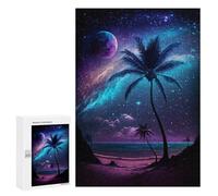 Jigsaw 300 PCS for Adults Galactic Beach Palm Trees Jigsaw Puzzle Brain Teaser Game Difficult Hard Deal As Gifts for The Whole Family 300 PCS