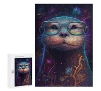 Jigsaw 300 PCS for Adults Galactic Otter Glasses Jigsaw Puzzle Brain Teaser Game Difficult Hard Deal As Gifts for The Whole Family 300 PCS