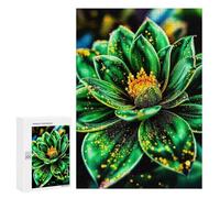 Jigsaw 300 PCS for Adults Green Flower with Golden Specks Jigsaw Puzzle Brain Teaser Game Difficult Hard Deal As Gifts for The Whole Family 300 PCS