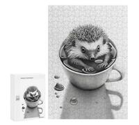Jigsaw 300 PCS for Adults Hedgehog Coffe Jigsaw Puzzle Brain Teaser Game Difficult Hard Deal As Gifts for The Whole Family 300 PCS