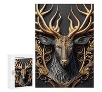Jigsaw 300 PCS for Adults King Deer Golden Art Deco Jigsaw Puzzle Brain Teaser Game Difficult Hard Deal As Gifts for The Whole Family 300 PCS