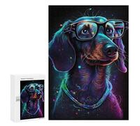 Jigsaw 300 PCS for Adults Neon Dachshund Glasses Art Print Jigsaw Puzzle Brain Teaser Game Difficult Hard Deal As Gifts for The Whole Family 300 PCS